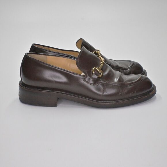 Vtg GUCCI Horsebit Loafers Womens Sz 7 Brown Leather Gold Round Toe Slip On 90s - Picture 3 of 12